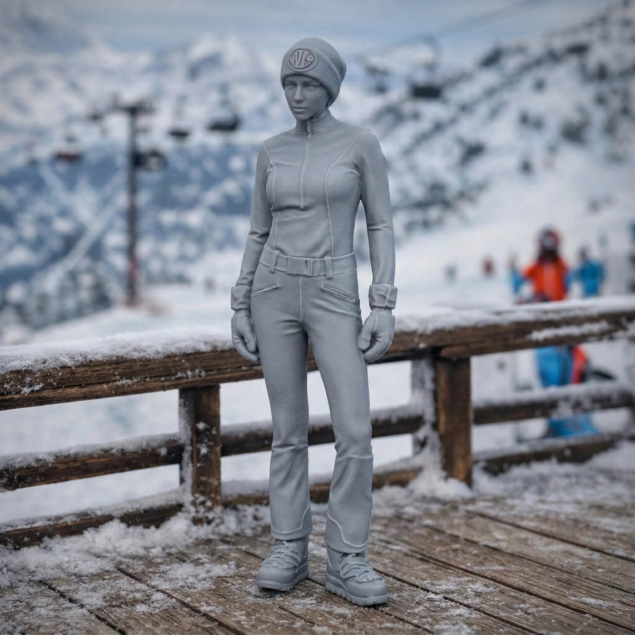 Professional Skier in Belted One-Piece | Resin Figurine