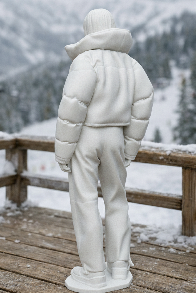 Hooded Winter Tourist in Puffer & Tracksuit | Resin Figurine