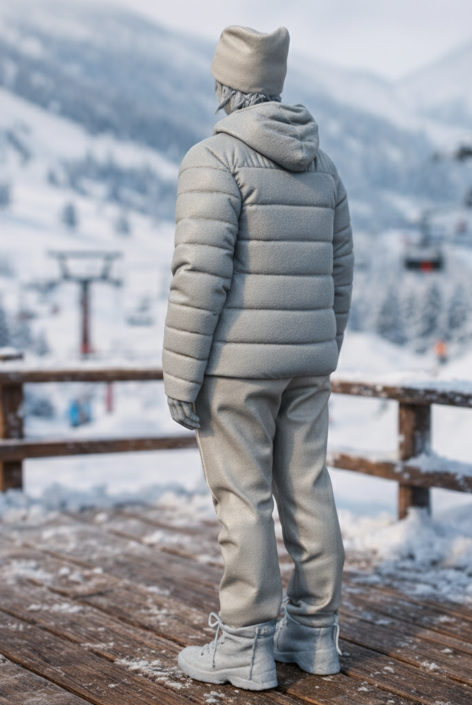 Contemporary Alpine Trekker in Insulated Puffer Jacket | Resin Figurine