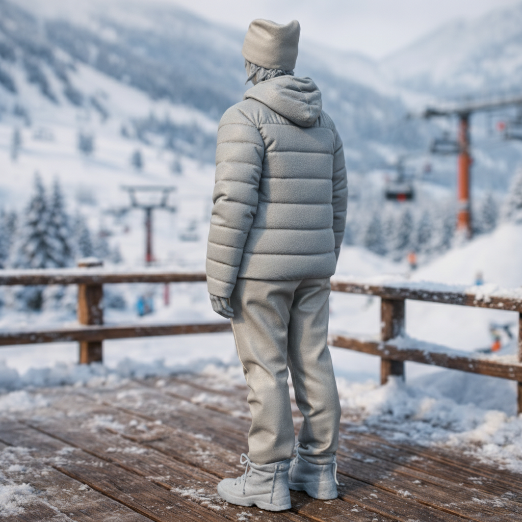 Contemporary Alpine Trekker in Insulated Puffer Jacket | Resin Figurine