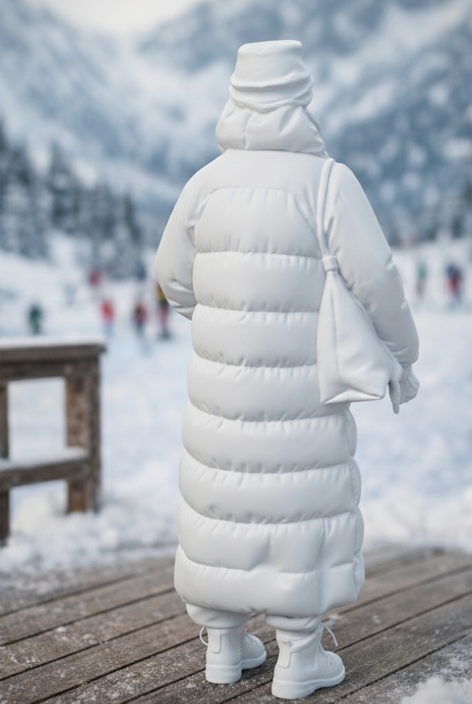 High-Altitude Minimalist in Maxi Puffer & Face Wrap | Resin Figurine
