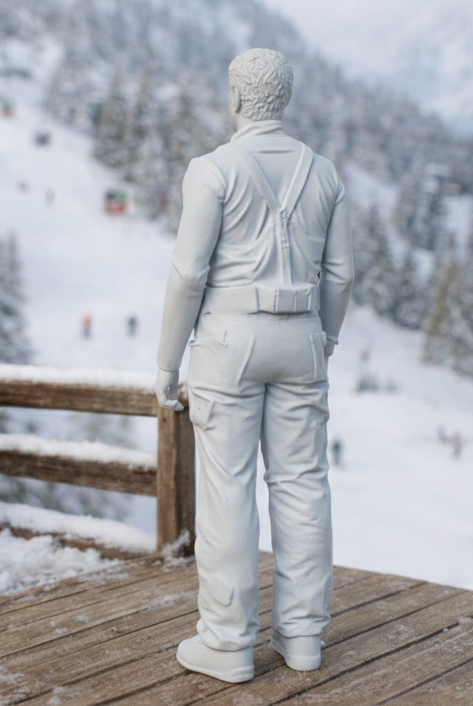 Retro High-Altitude Skier in Belted Salopettes | Resin Figurine