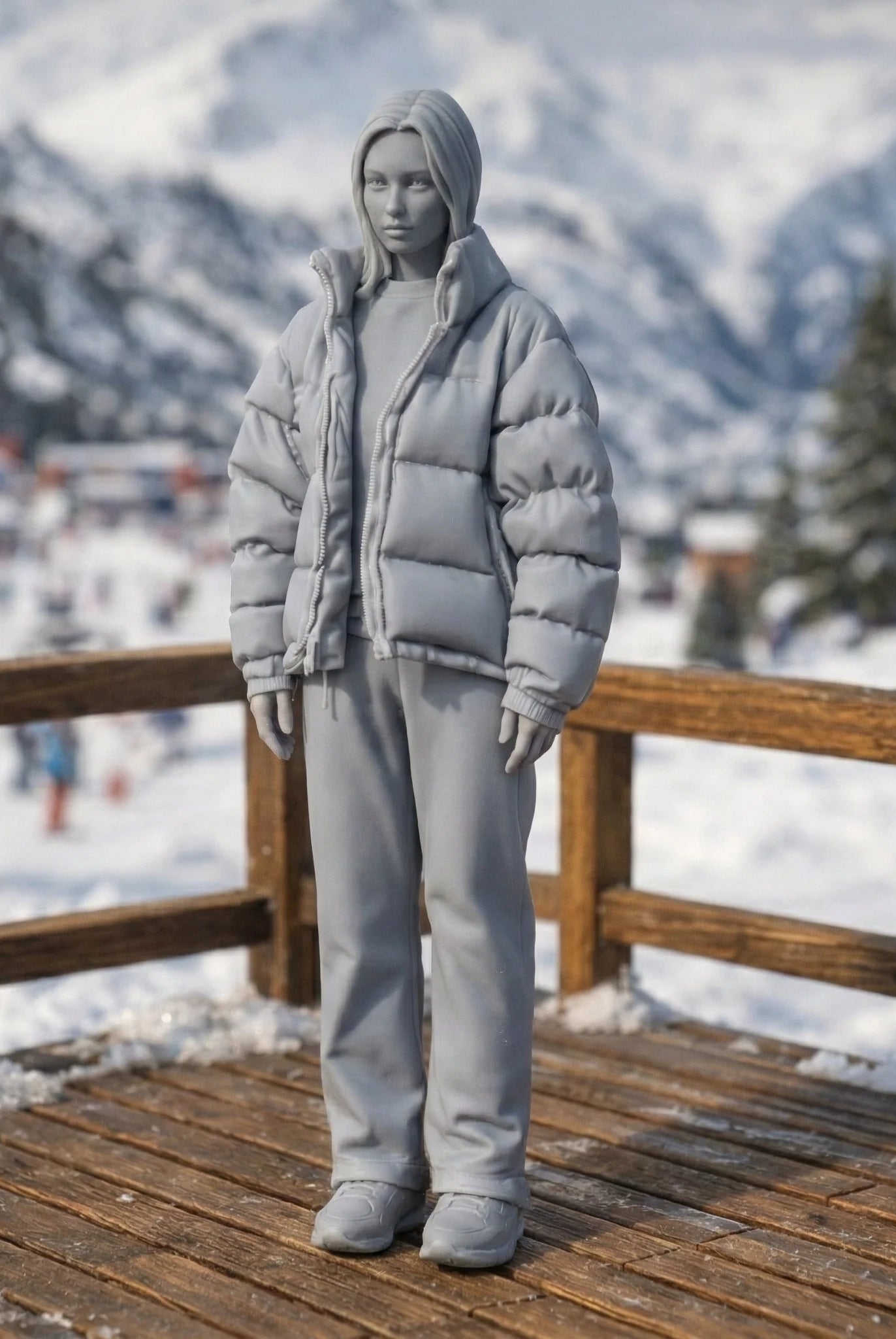 Contemporary Winter Traveller in Puffer | Resin Figurine