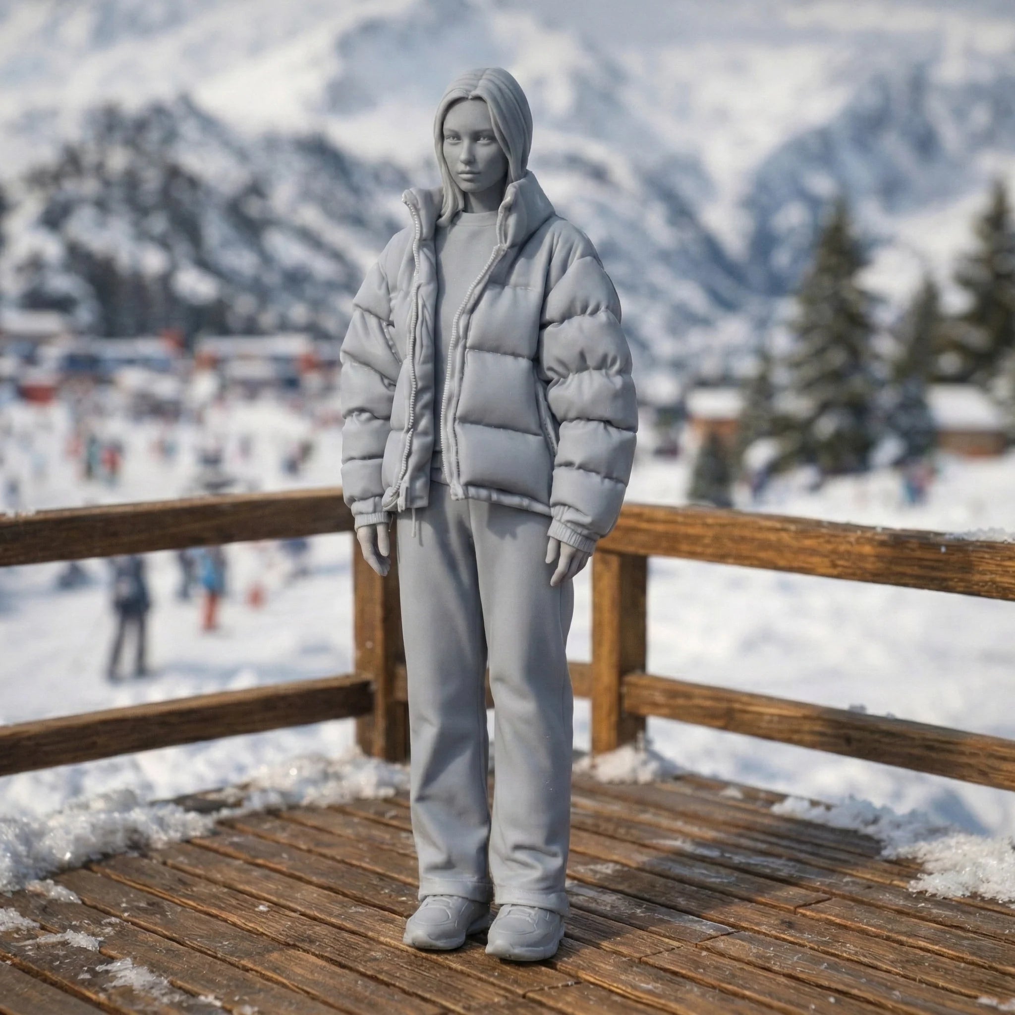 Contemporary Winter Traveller in Puffer | Resin Figurine