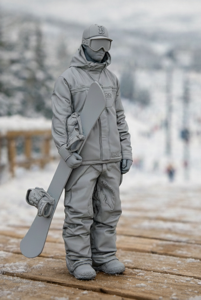 Freestyle Snowboarder in Oversized Tech-Wear | Resin Figurine