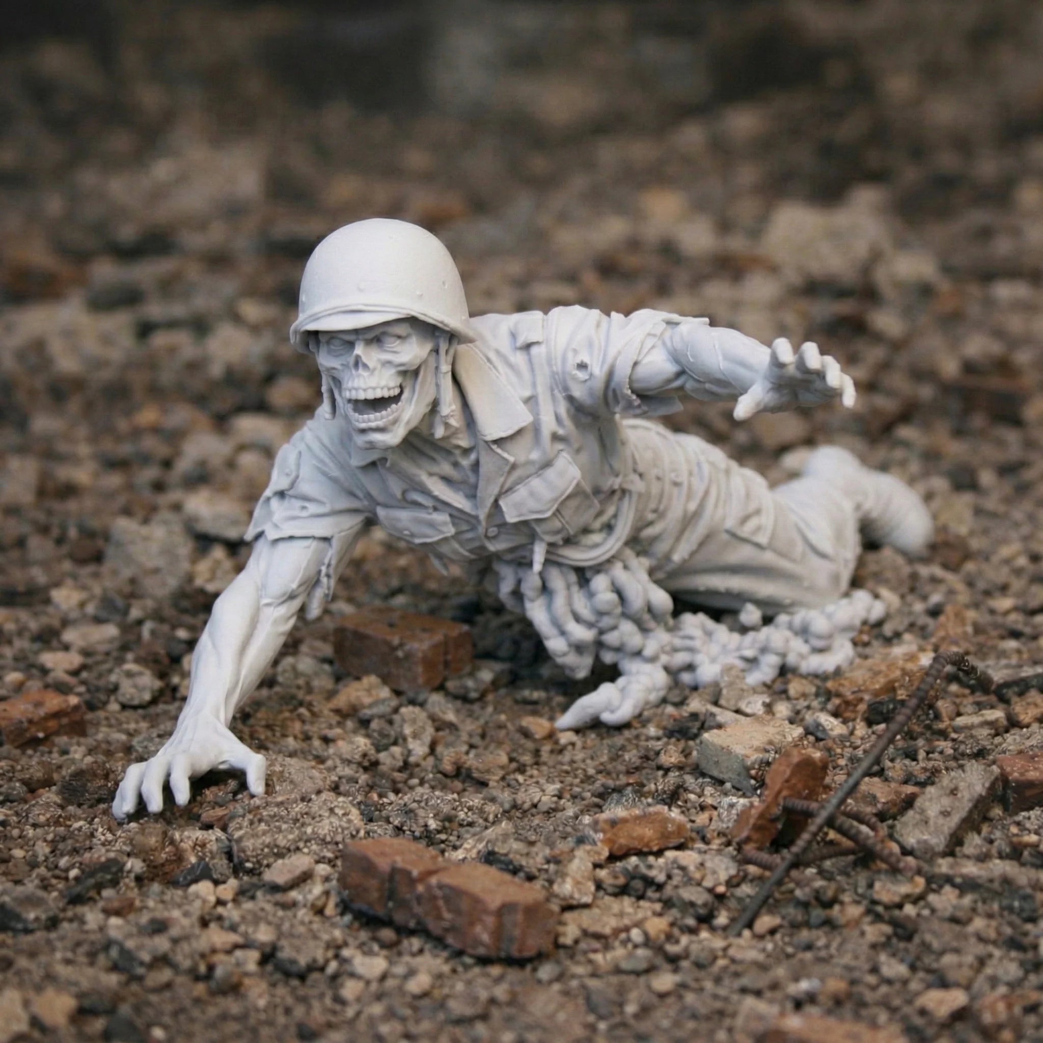 Resin Injured Zombie Soldier Figurine | Scaled Resin Diorama Figurine