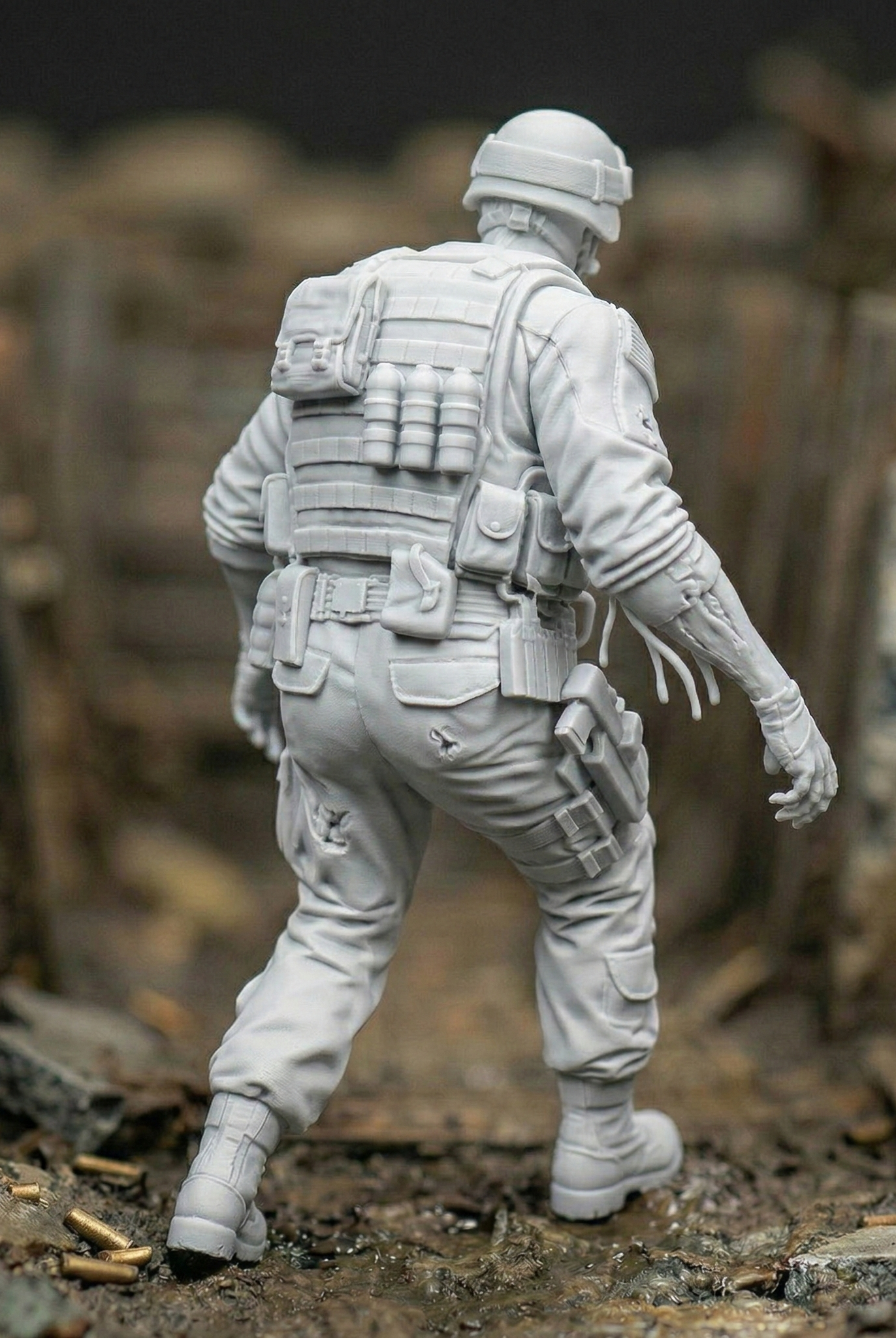 Resin Zombie Soldier Figurine | Scaled Resin Diorama Figurine