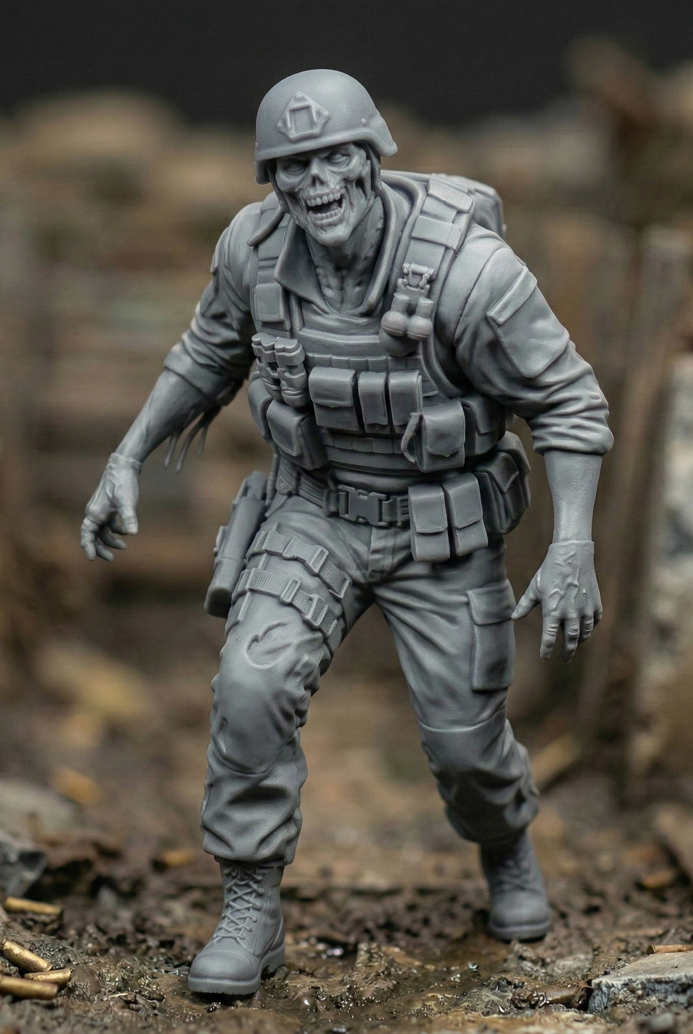 Resin Zombie Soldier Figurine | Scaled Resin Diorama Figurine