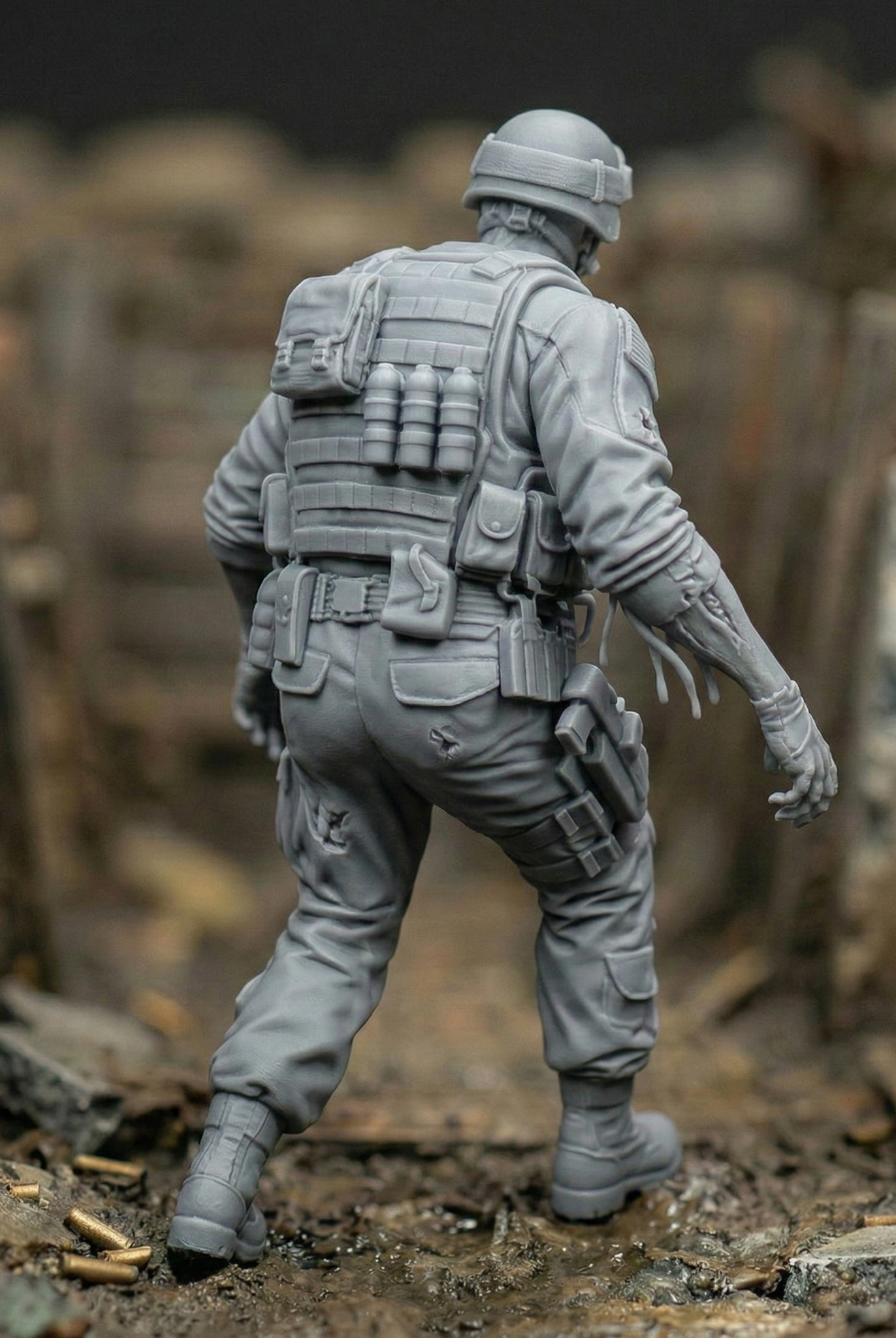 Resin Zombie Soldier Figurine | Scaled Resin Diorama Figurine
