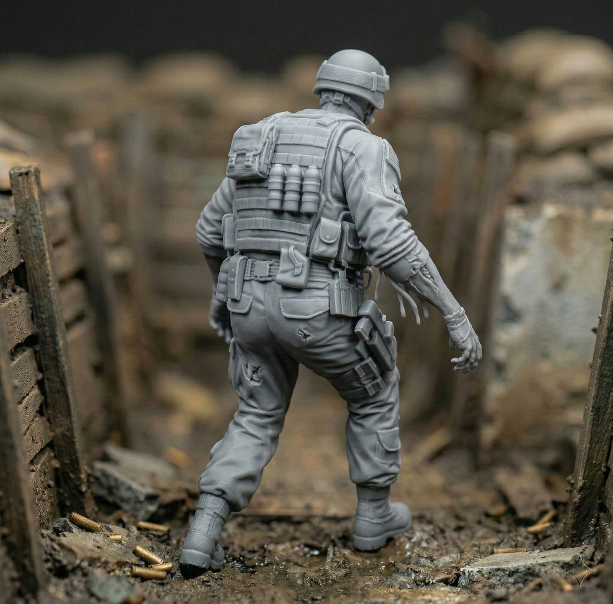 Resin Zombie Soldier Figurine | Scaled Resin Diorama Figurine