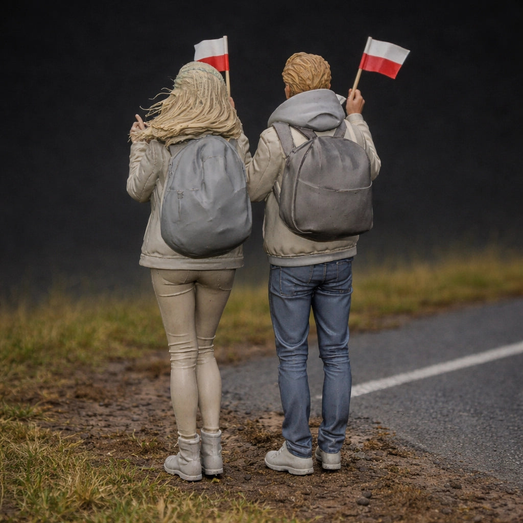 Patriotic Rally Duo Two Pack | Grey Resin Diorama Figurine