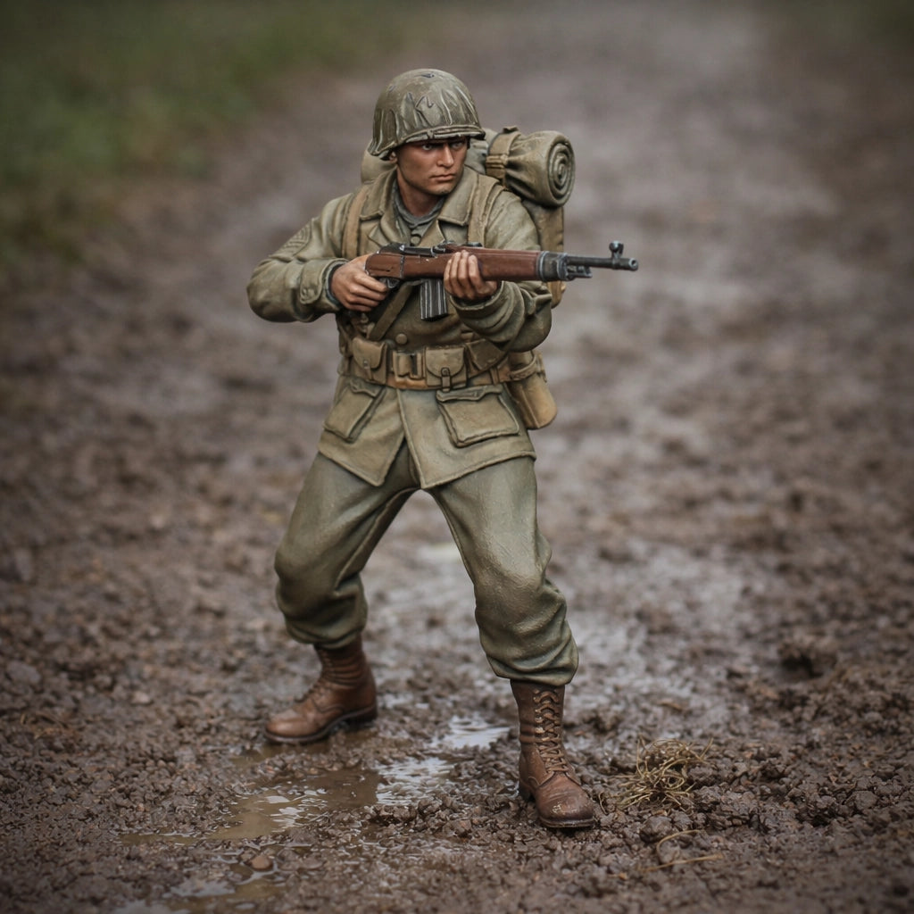 WWII G.I. Rifleman (US Army) | Grey Resin Diorama Figurine