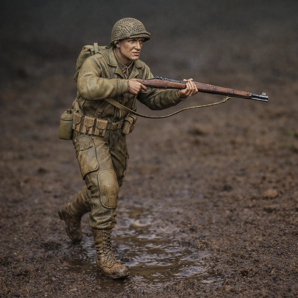 WWII Airborne Paratrooper | Grey Resin Diorama Figurine