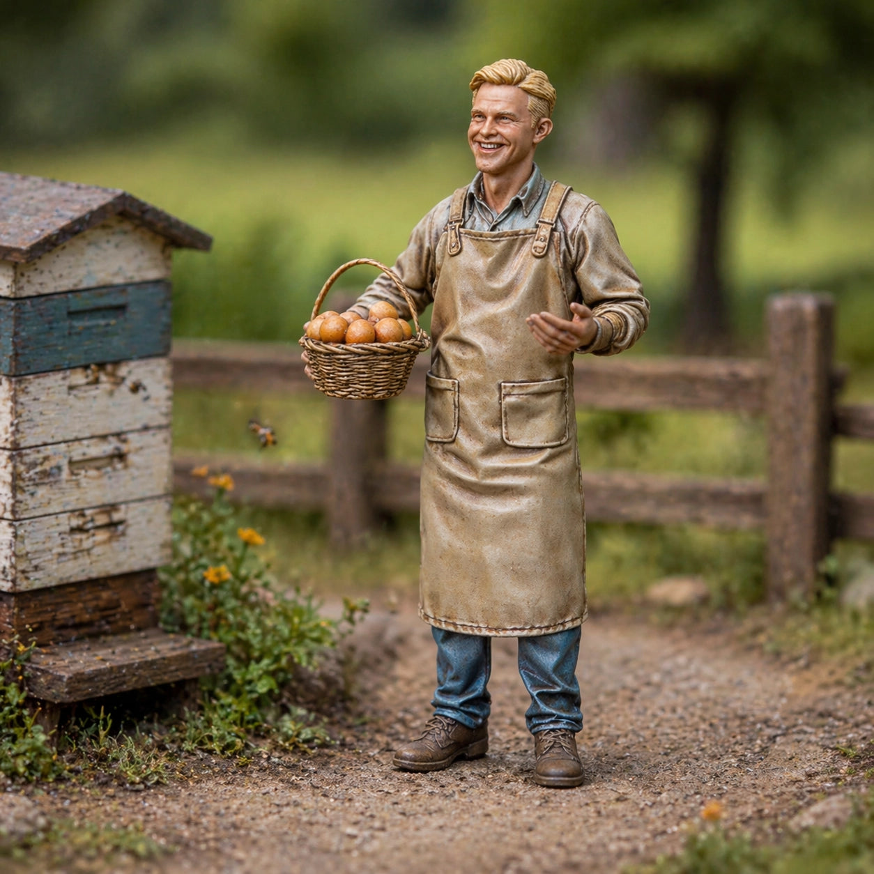The Rural Apiarist | Grey Resin Farm Diorama Figurine