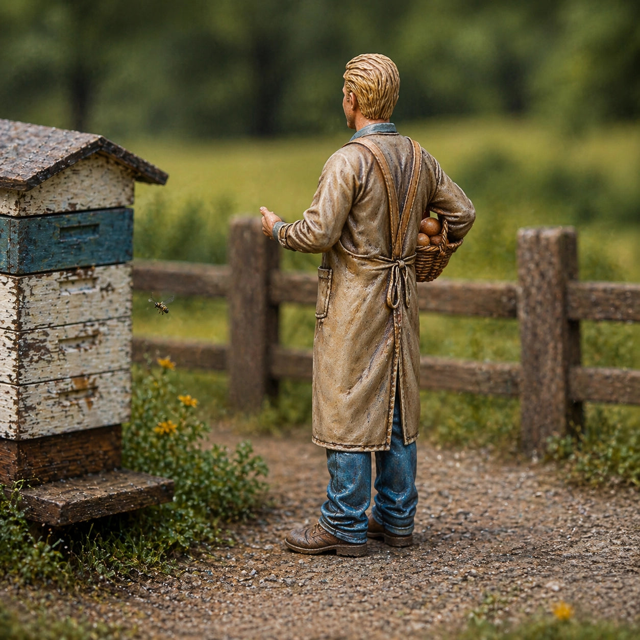 The Rural Apiarist | Grey Resin Farm Diorama Figurine