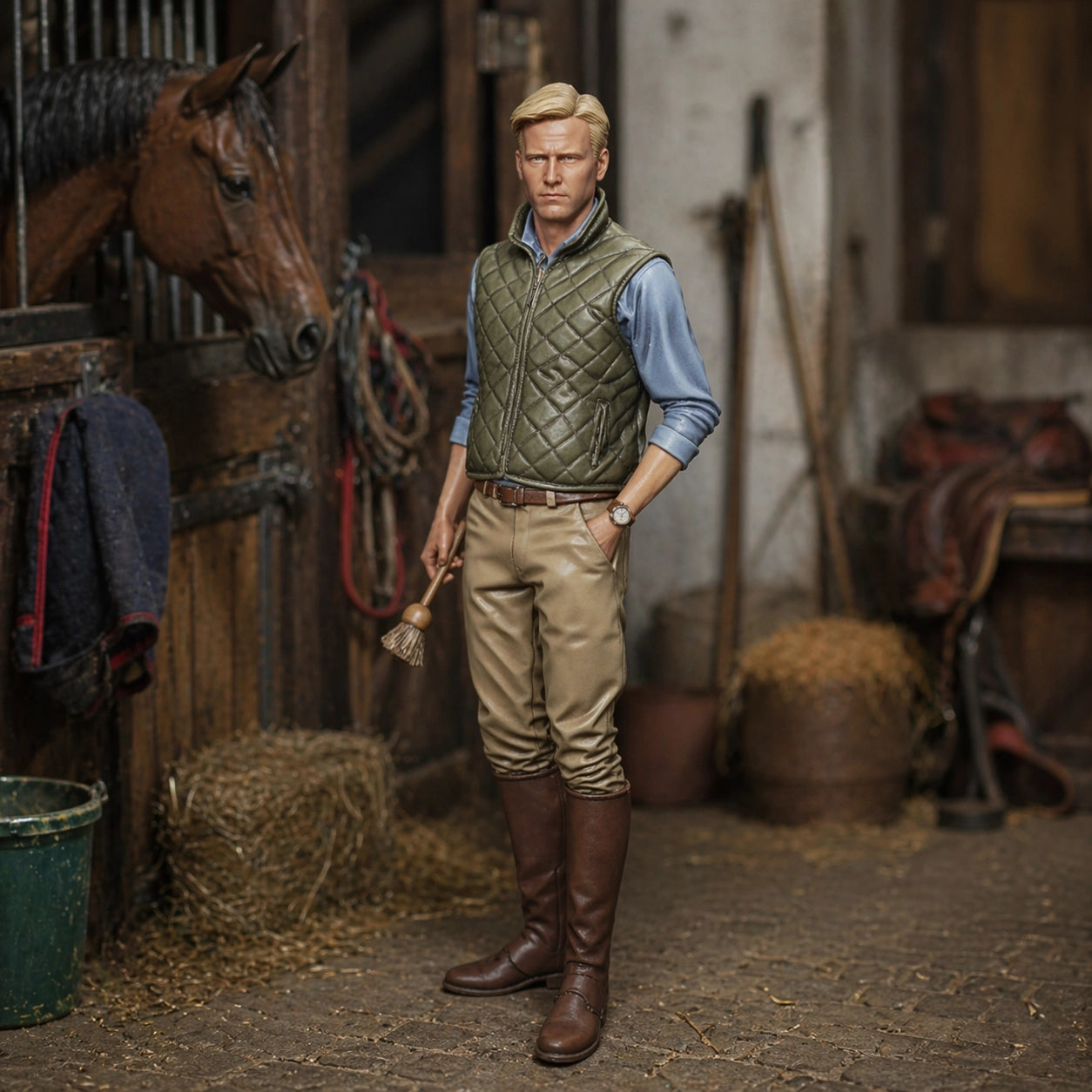 The Equestrian Trainer | Grey Resin Farm Diorama Figurine