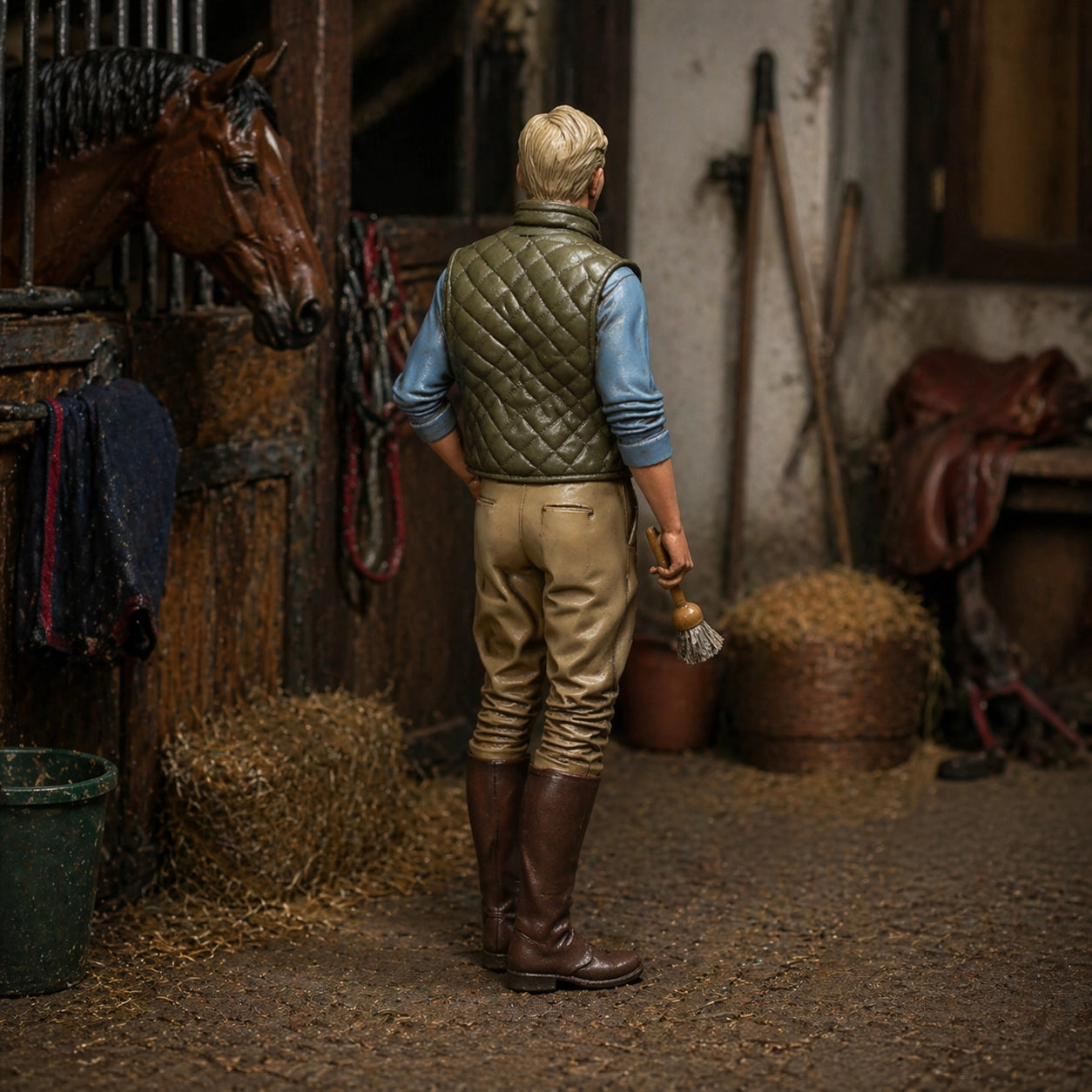 The Equestrian Trainer | Grey Resin Farm Diorama Figurine