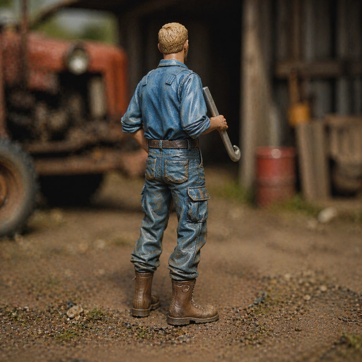 The Diesel Mechanic | Grey Resin Farm Diorama Figurine