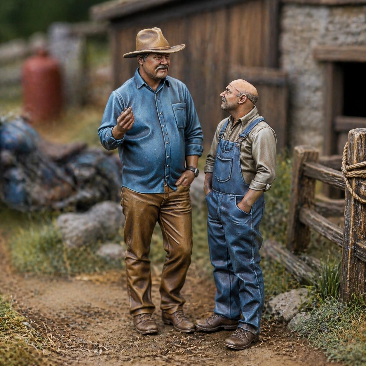 The Yard Talk Duo Two Pack | Grey Resin Farm Diorama Figurine