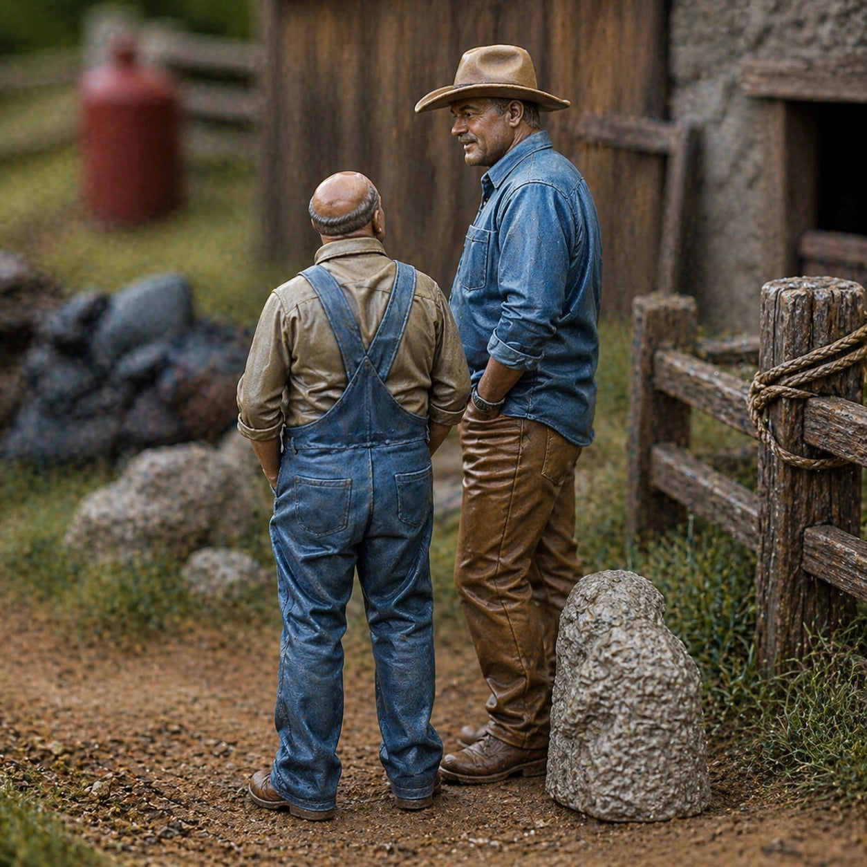 The Yard Talk Duo Two Pack | Grey Resin Farm Diorama Figurine