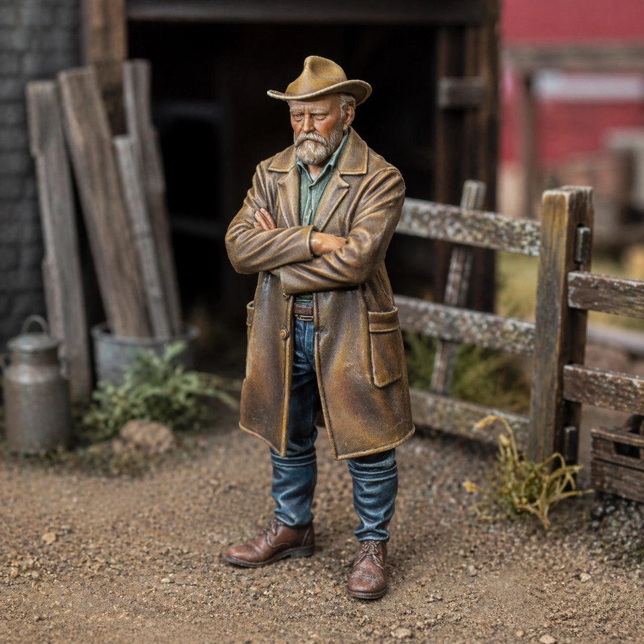 The Grit & Grace Farmer | Grey Resin Farm Diorama Figurine