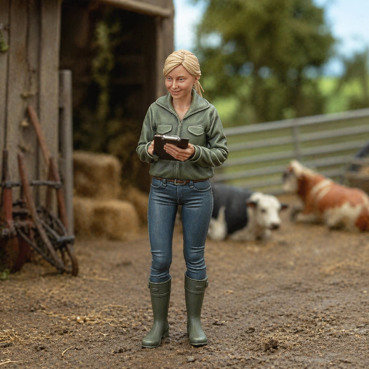 The Livestock Inspector | Grey Resin Farm Diorama Figurine