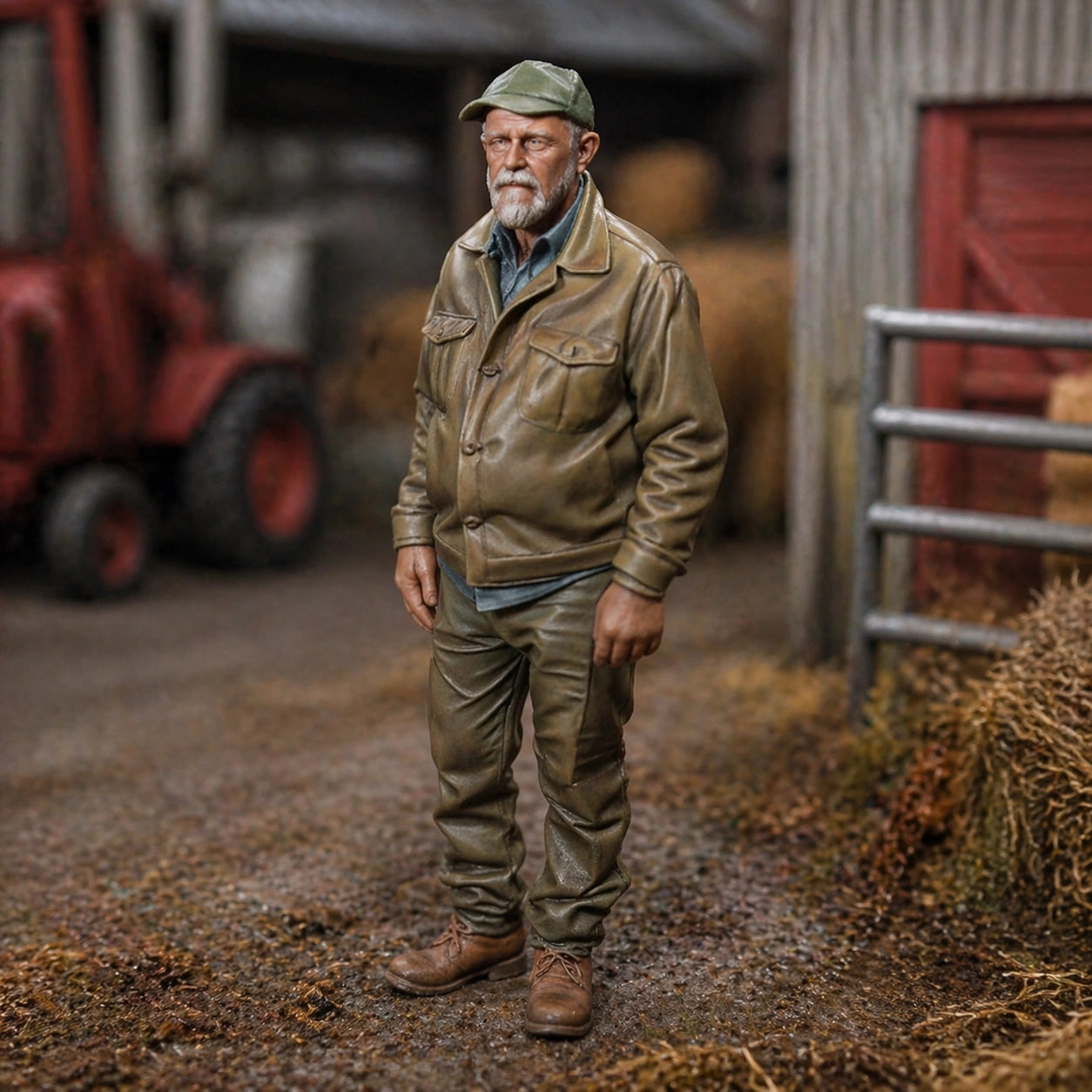 The Heritage Farmer | Grey Resin Farm Diorama Figurine