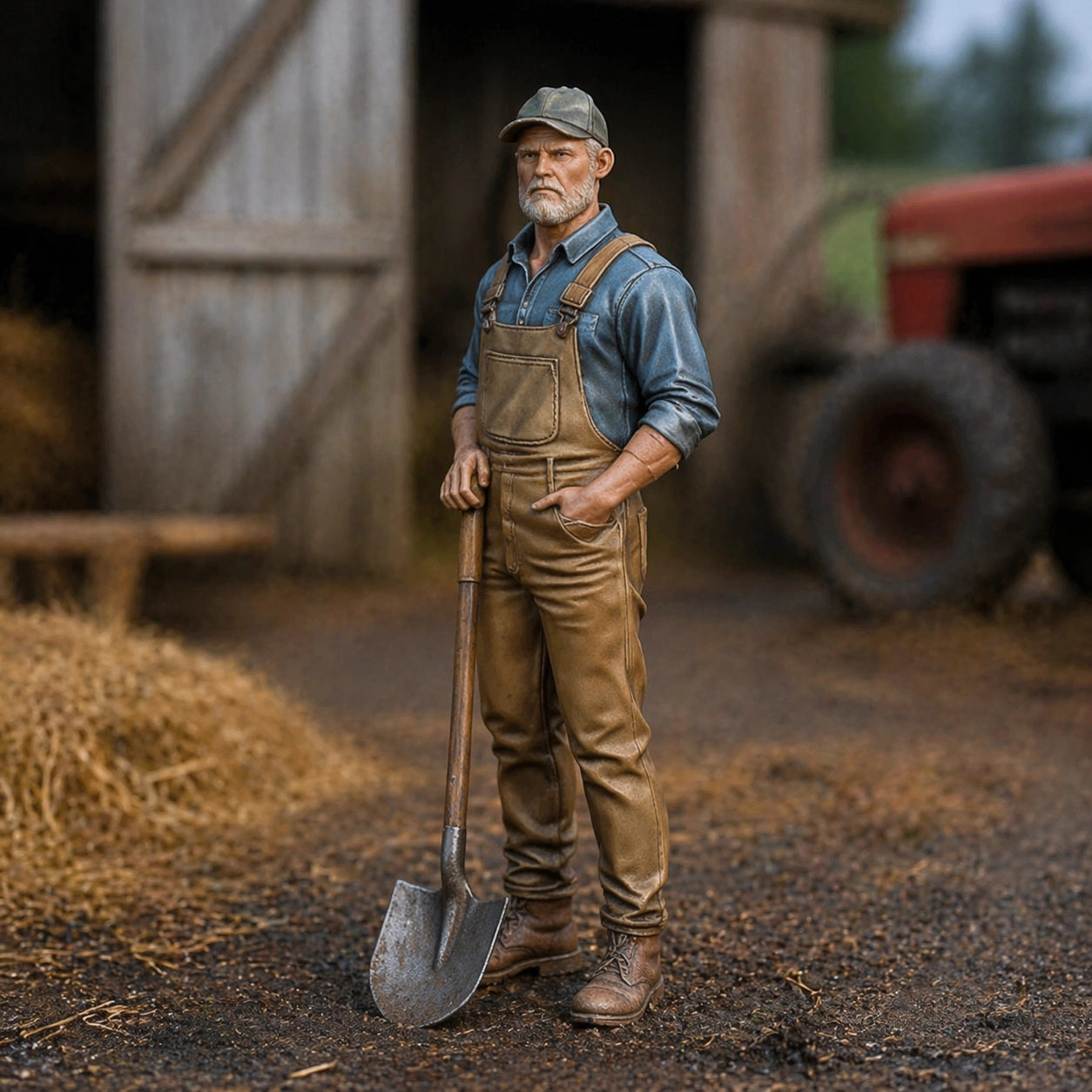 The Barnyard Laborer | Grey Resin Farm Diorama Figurine