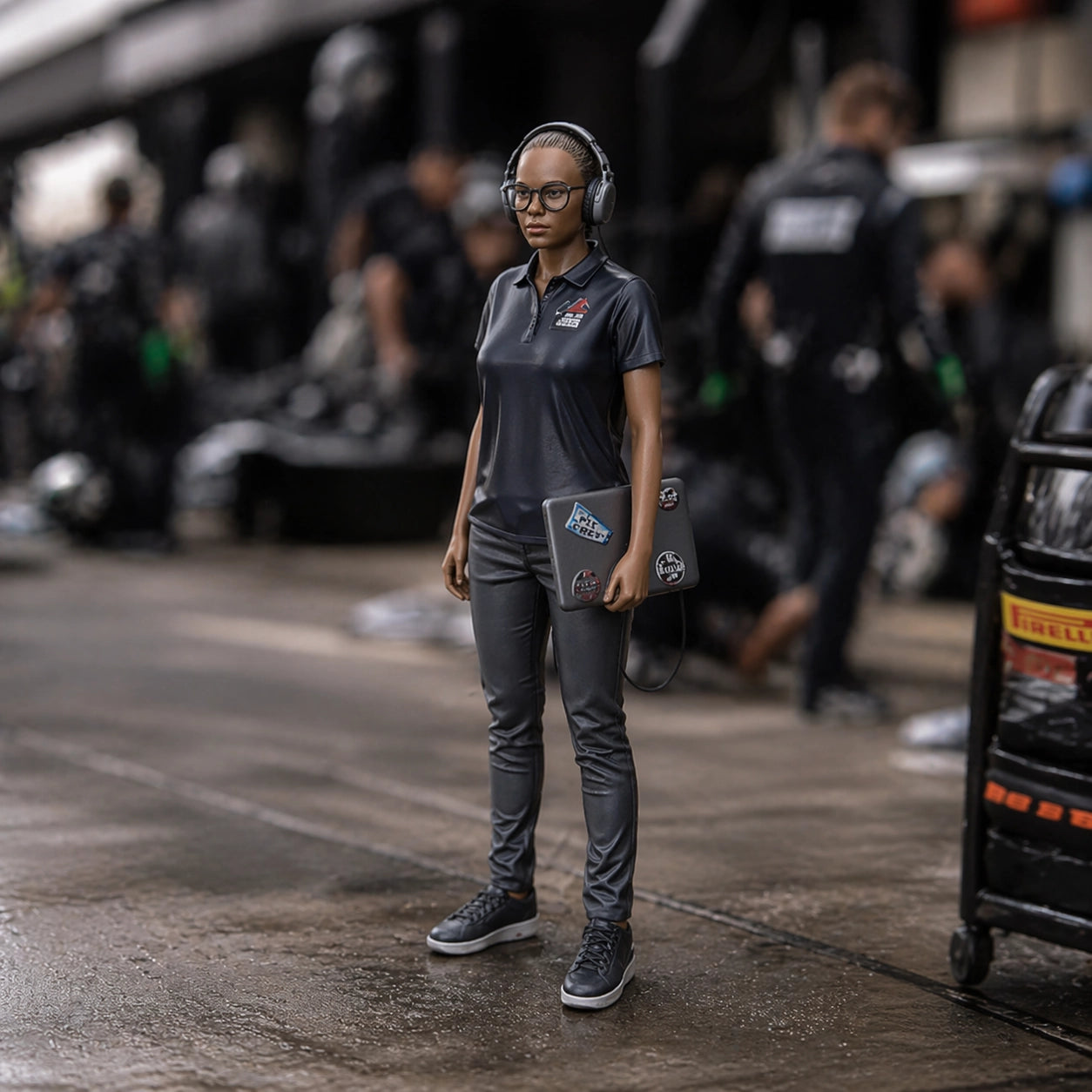 The Race Telemetry Engineer | Grey Resin Slot Car Diorama Figurine