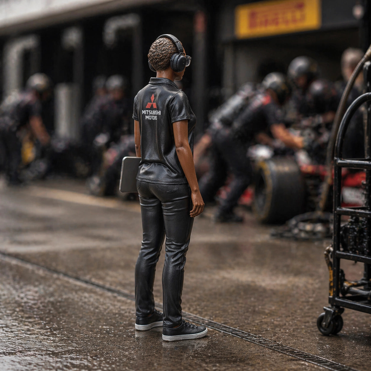 The Race Telemetry Engineer | Grey Resin Slot Car Diorama Figurine