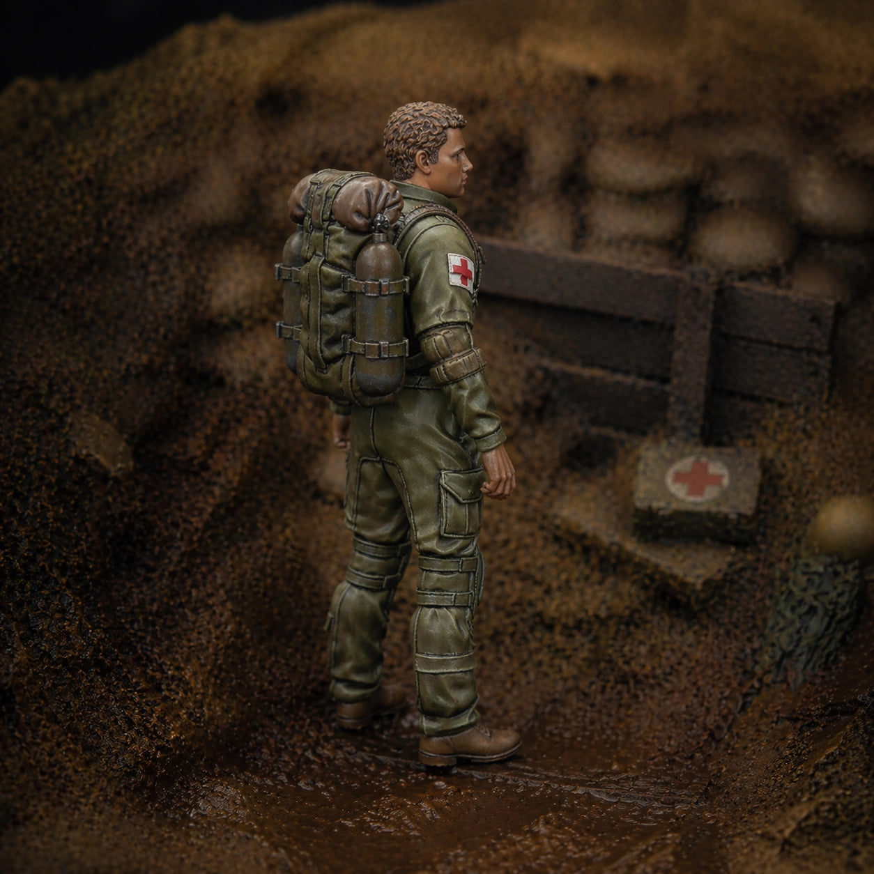 The Frontline Medic | Grey Resin War Diorama Figurine