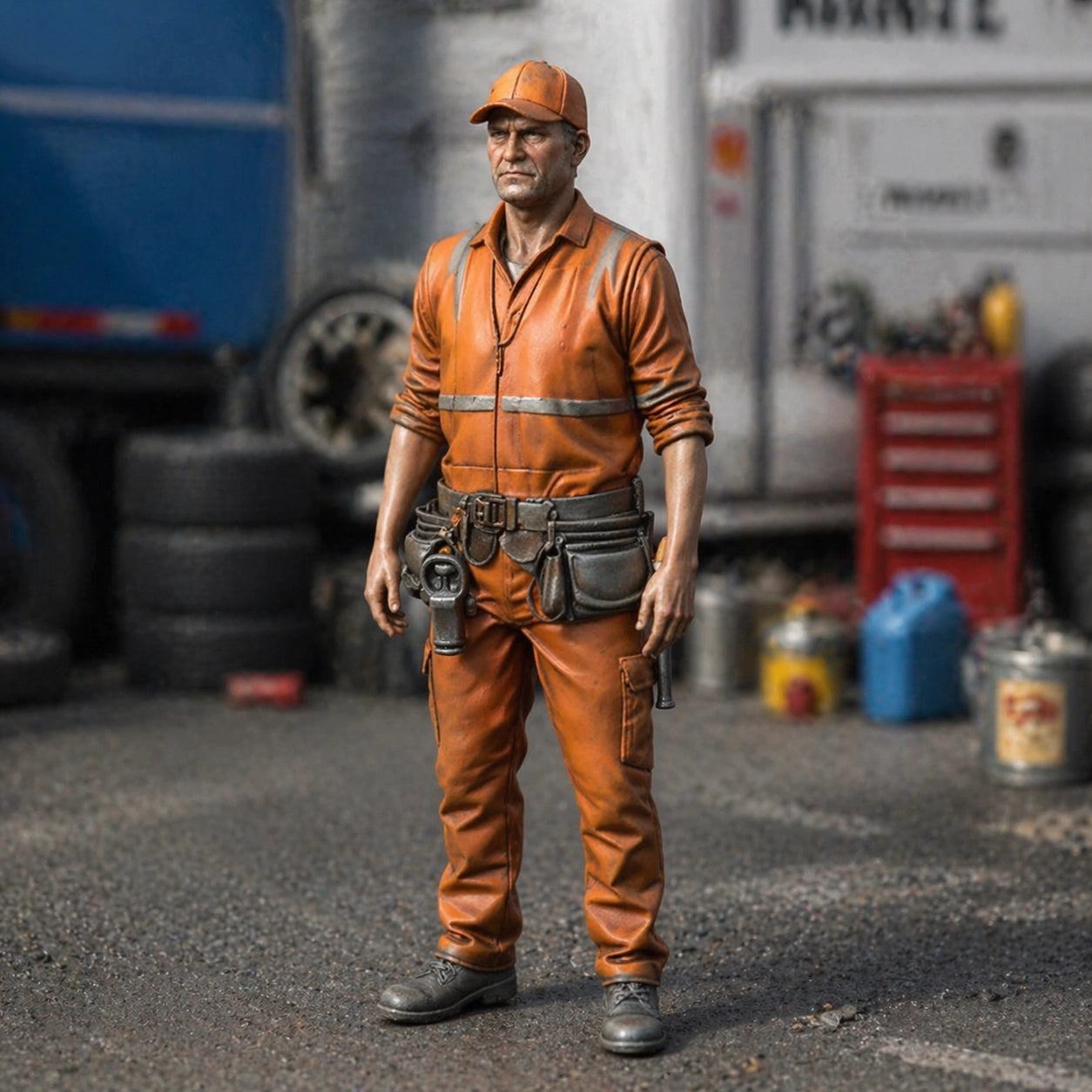 Track Maintenance Specialist | Grey Resin Slot Car Diorama Figurine