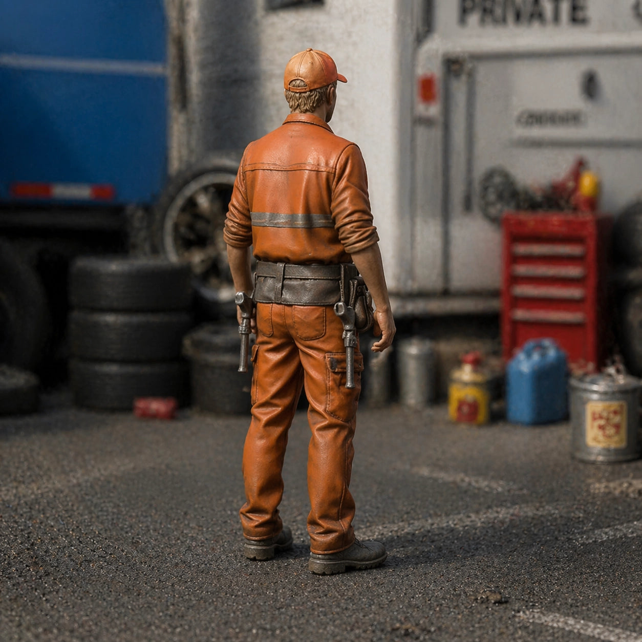 Track Maintenance Specialist | Grey Resin Slot Car Diorama Figurine