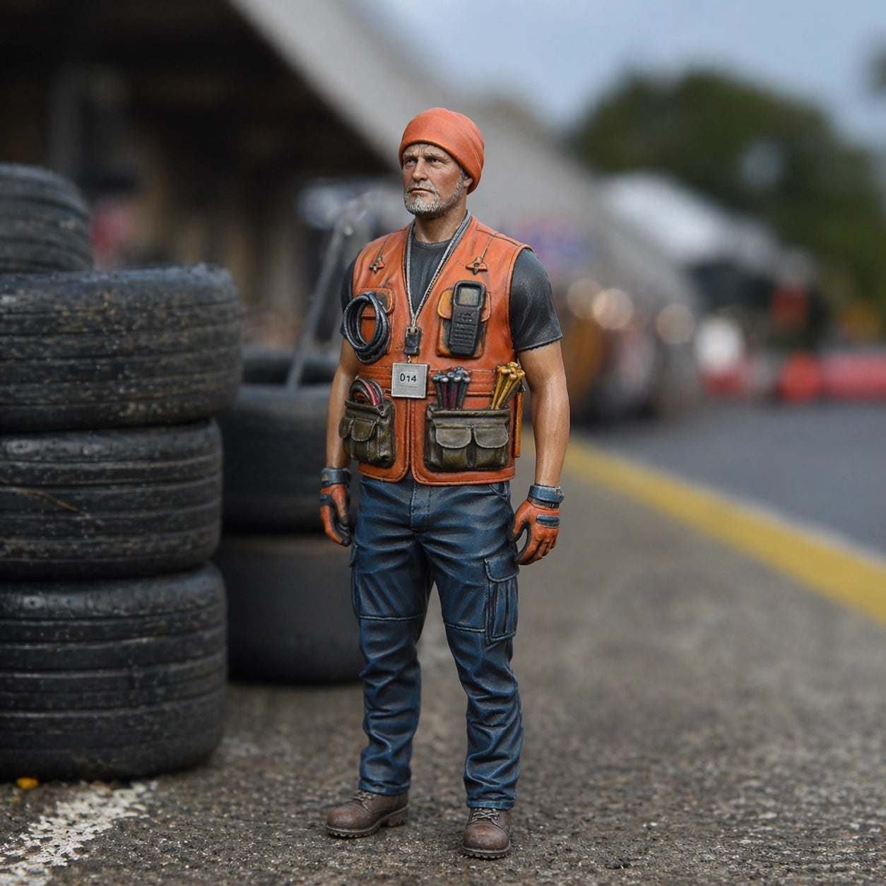Trackside Marshal | Grey Resin Slot Car Diorama Figurine
