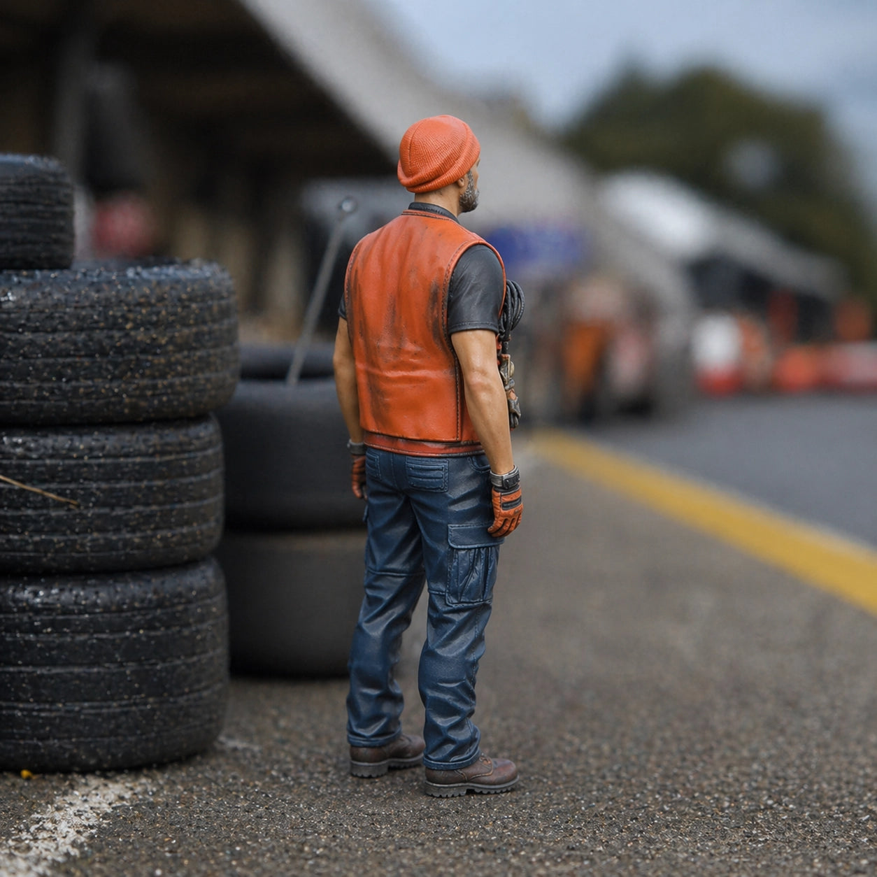 Trackside Marshal | Grey Resin Slot Car Diorama Figurine