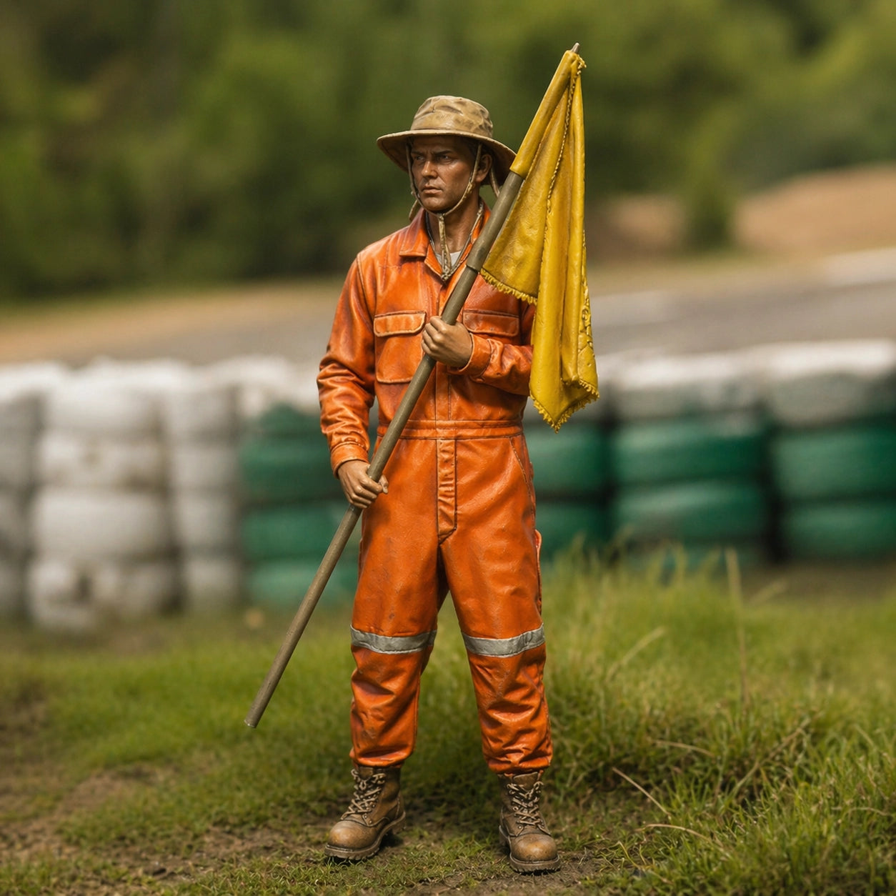 The Circuit Flag Marshal | Grey Resin Slot Car Diorama Figurine