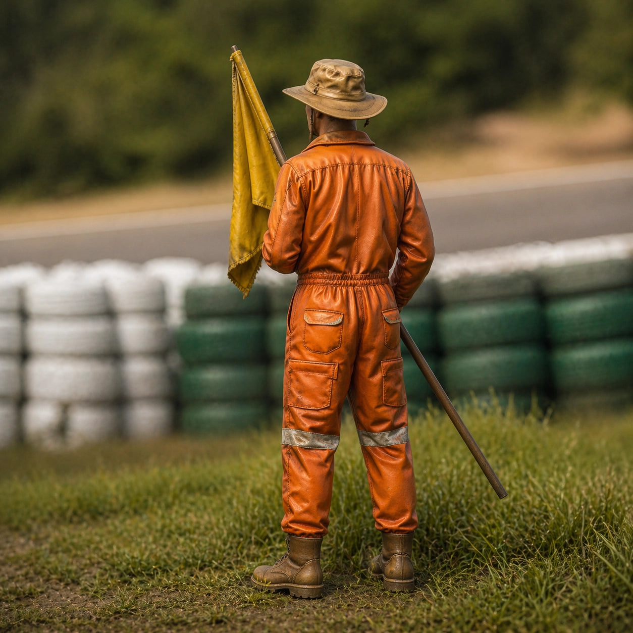 The Circuit Flag Marshal | Grey Resin Slot Car Diorama Figurine