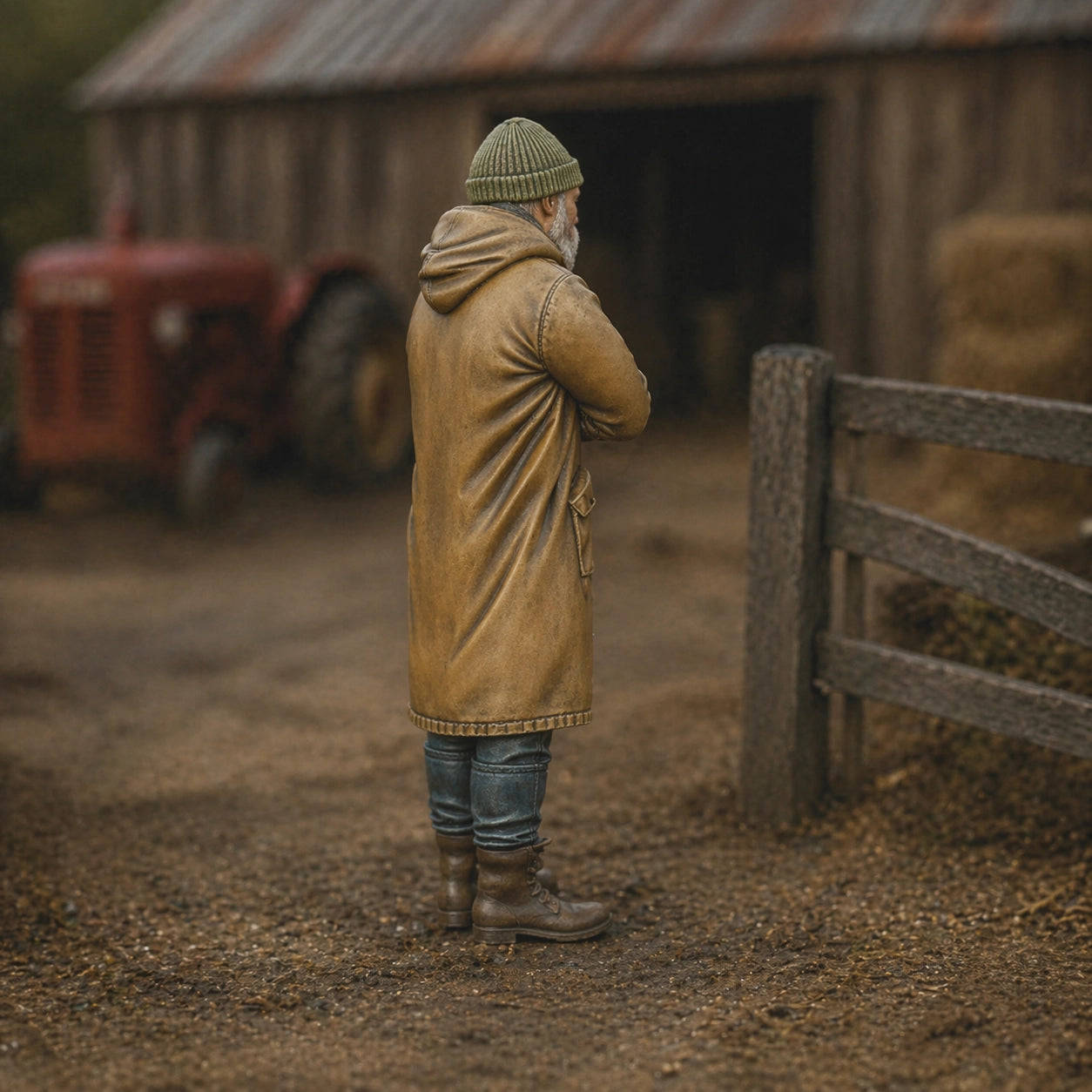 Winter Farmhand | Grey Resin Farm Diorama Figurine