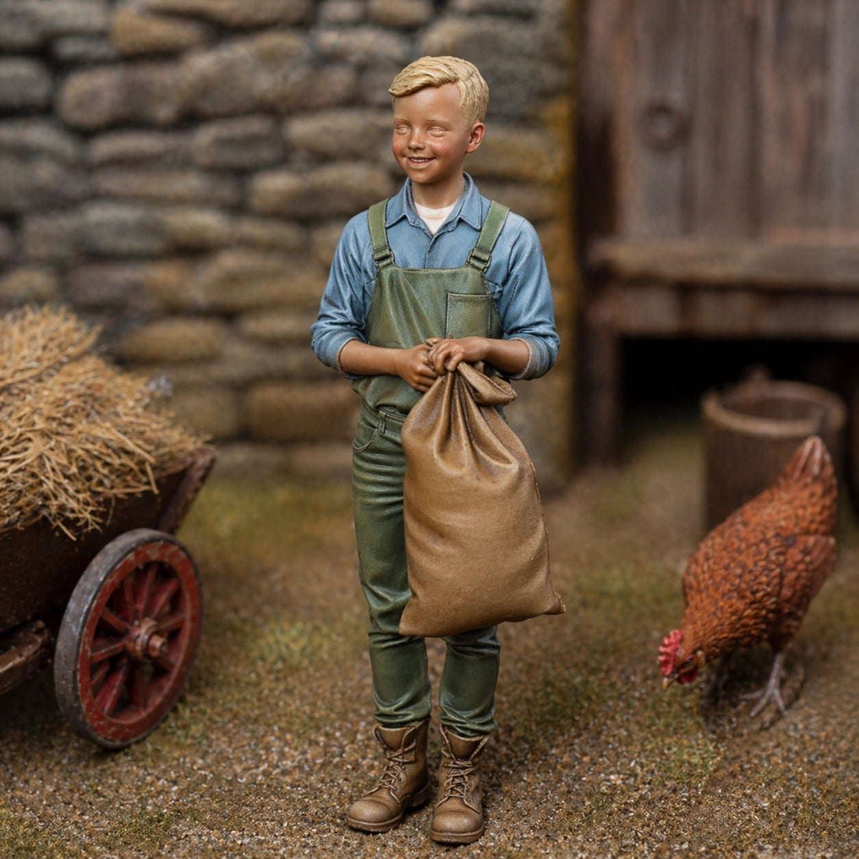 The Young Apprentice | Grey Resin Farm Diorama Figurine