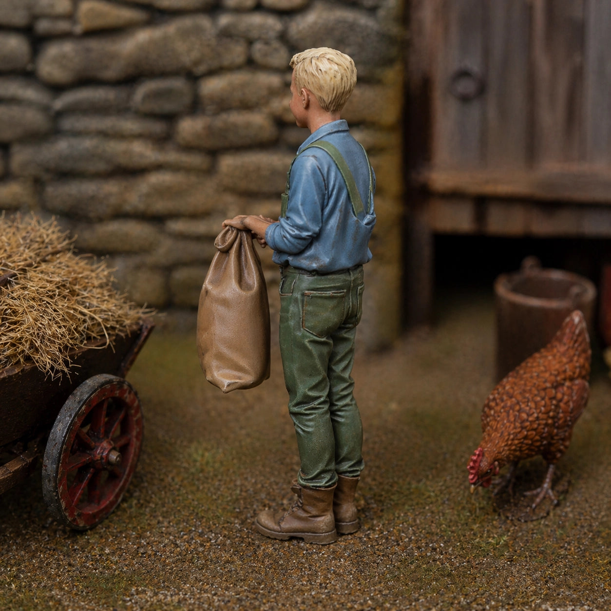 The Young Apprentice | Grey Resin Farm Diorama Figurine