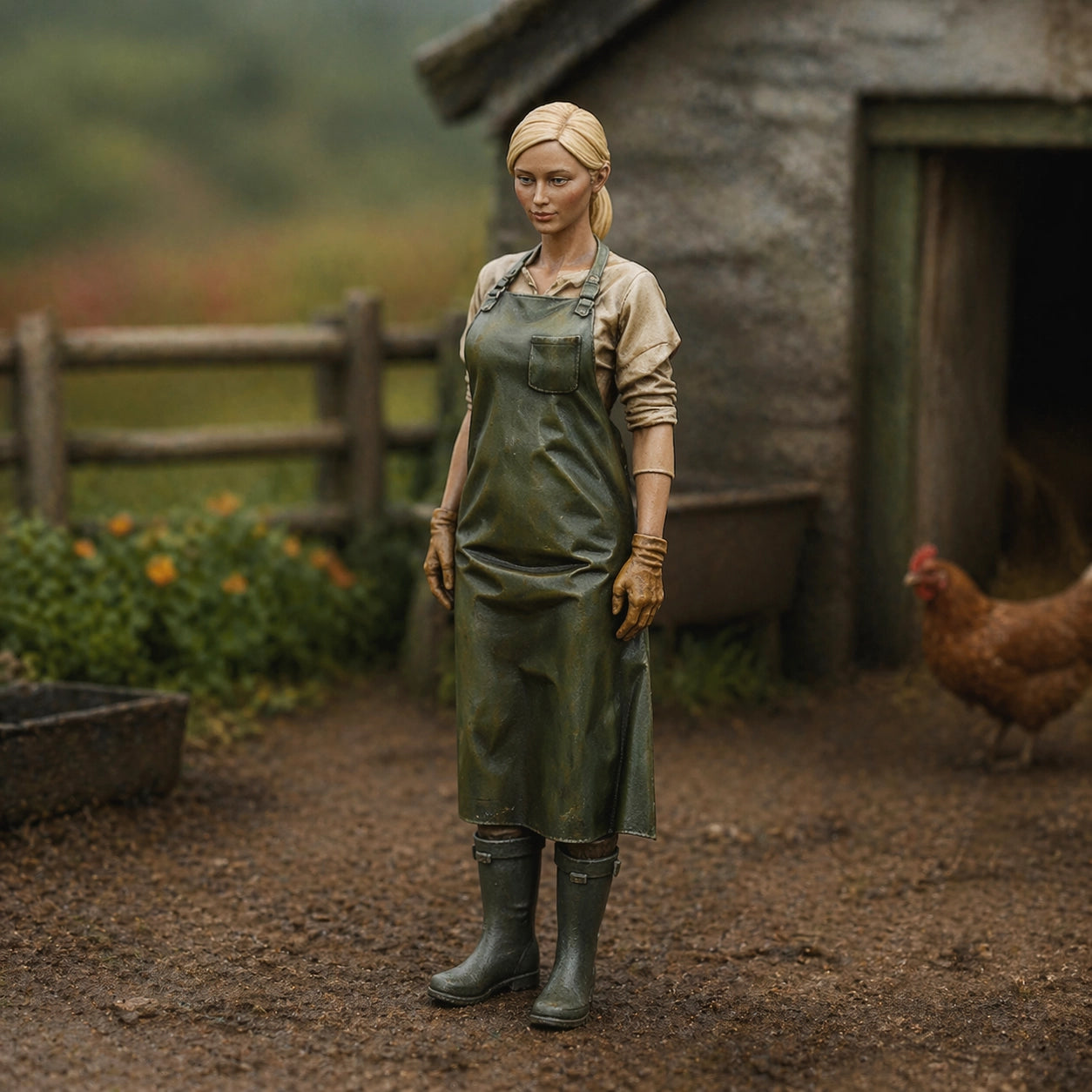 The Dairy Maid | Grey Resin Farm Diorama Figurine