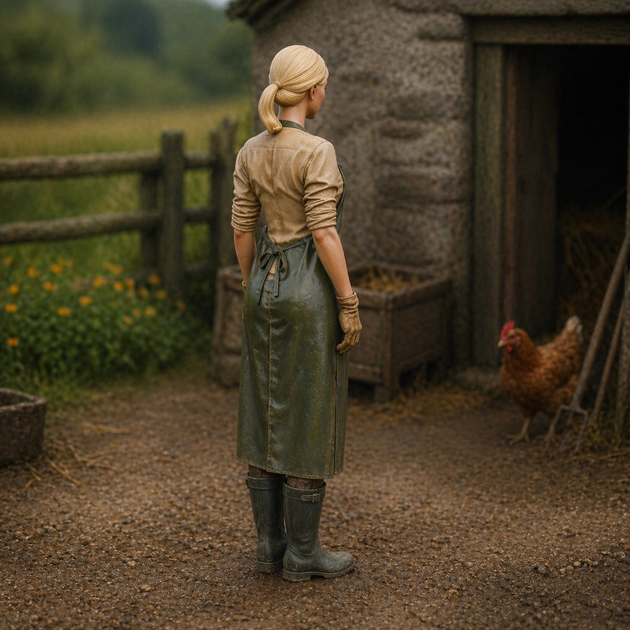 The Dairy Maid | Grey Resin Farm Diorama Figurine