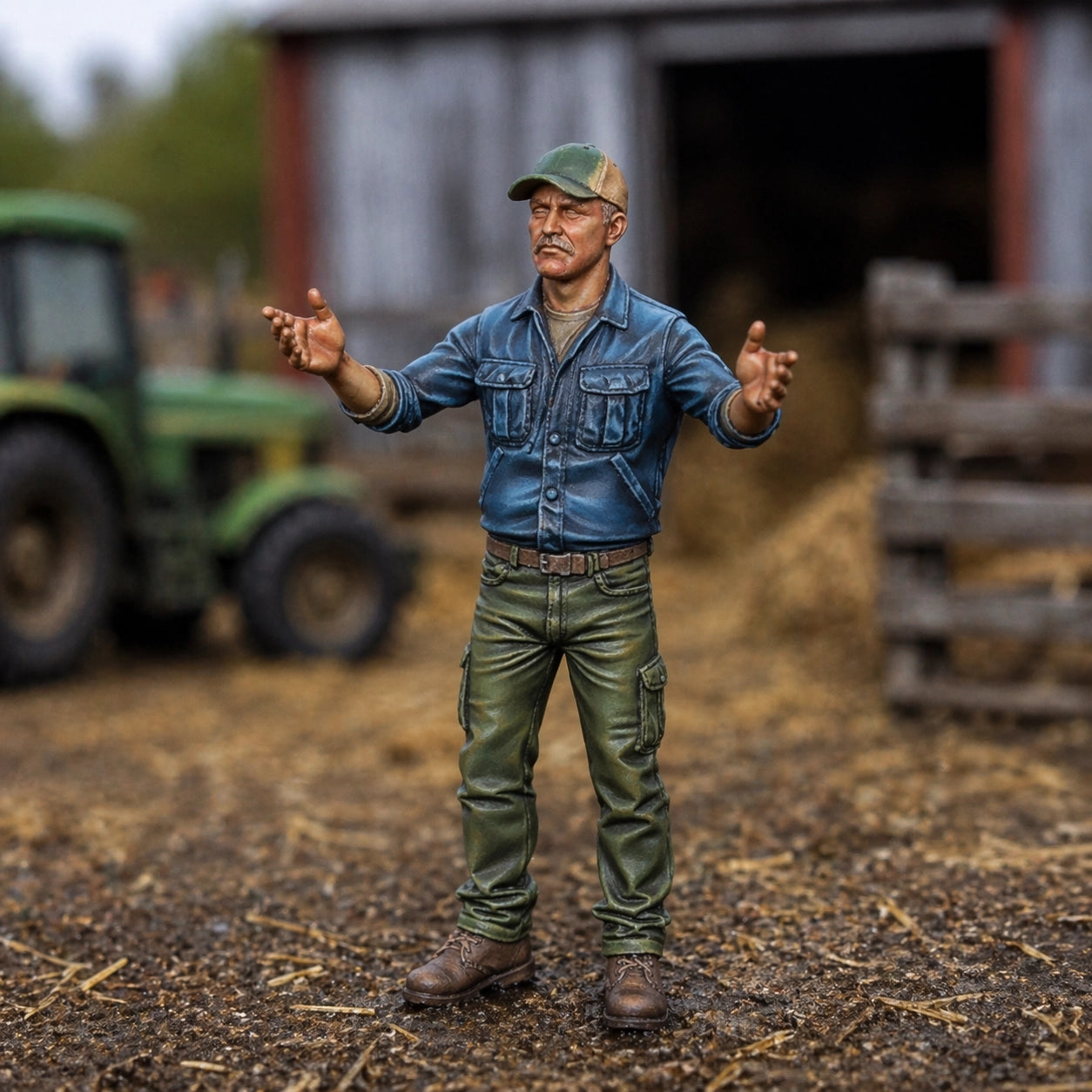The Farm Hand | Grey Resin Farm Diorama Figurine