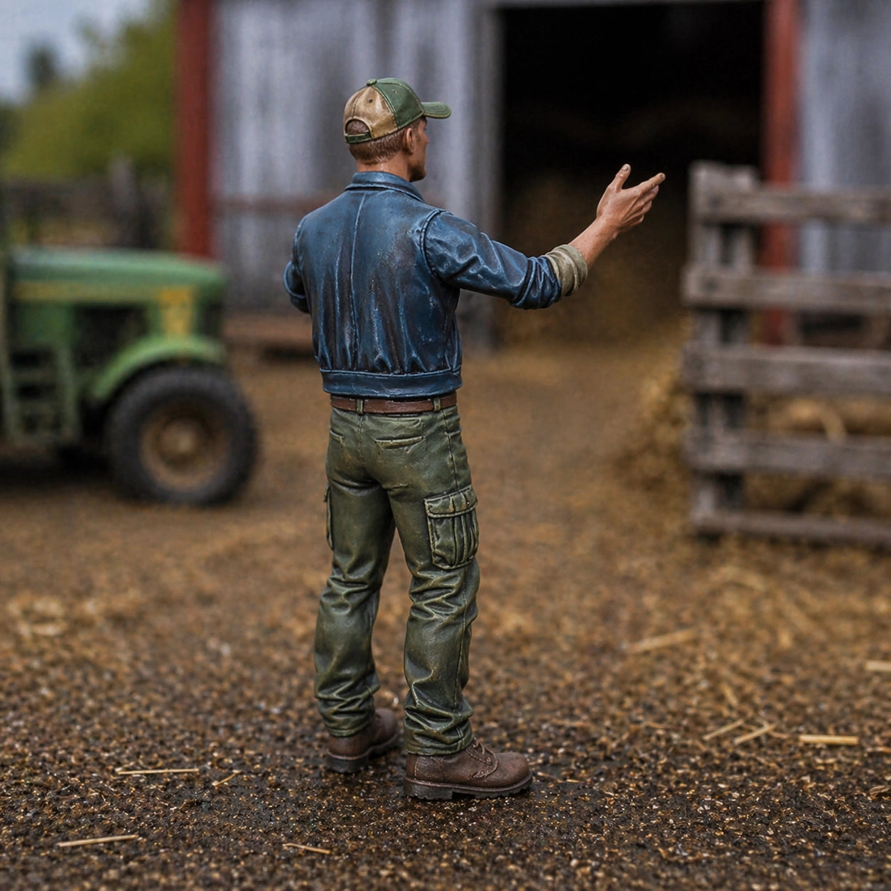 The Farm Hand | Grey Resin Farm Diorama Figurine