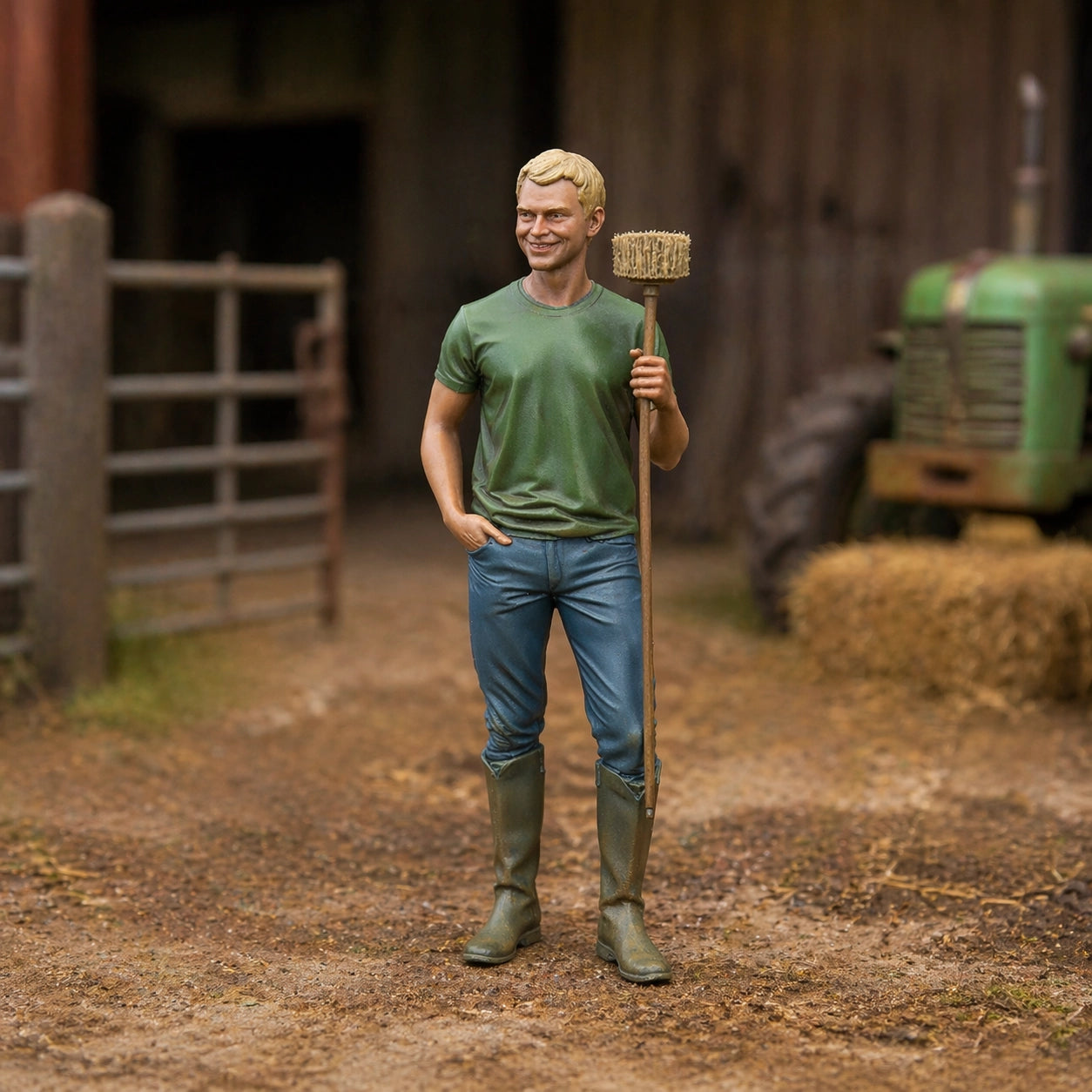 The Barnyard Hand | Grey Resin Farm Diorama Figurine