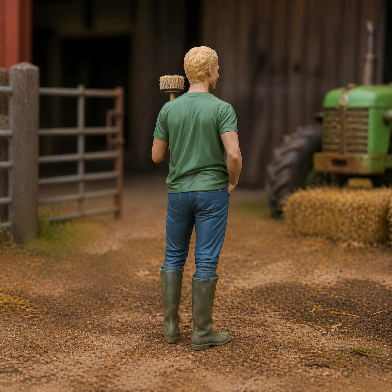 The Barnyard Hand | Grey Resin Farm Diorama Figurine