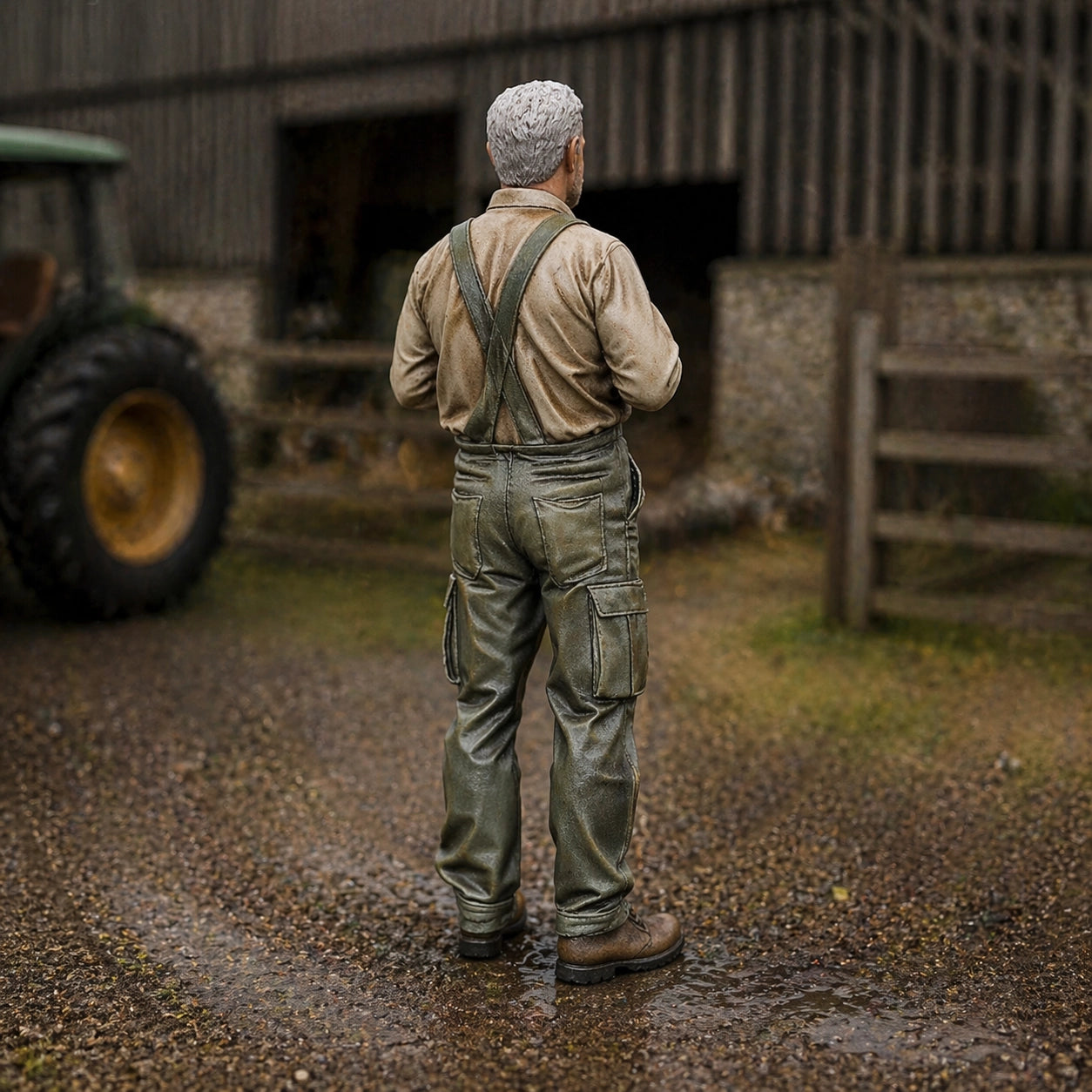 The Farm Manager’s Break | Grey Resin Farm Diorama Figurine