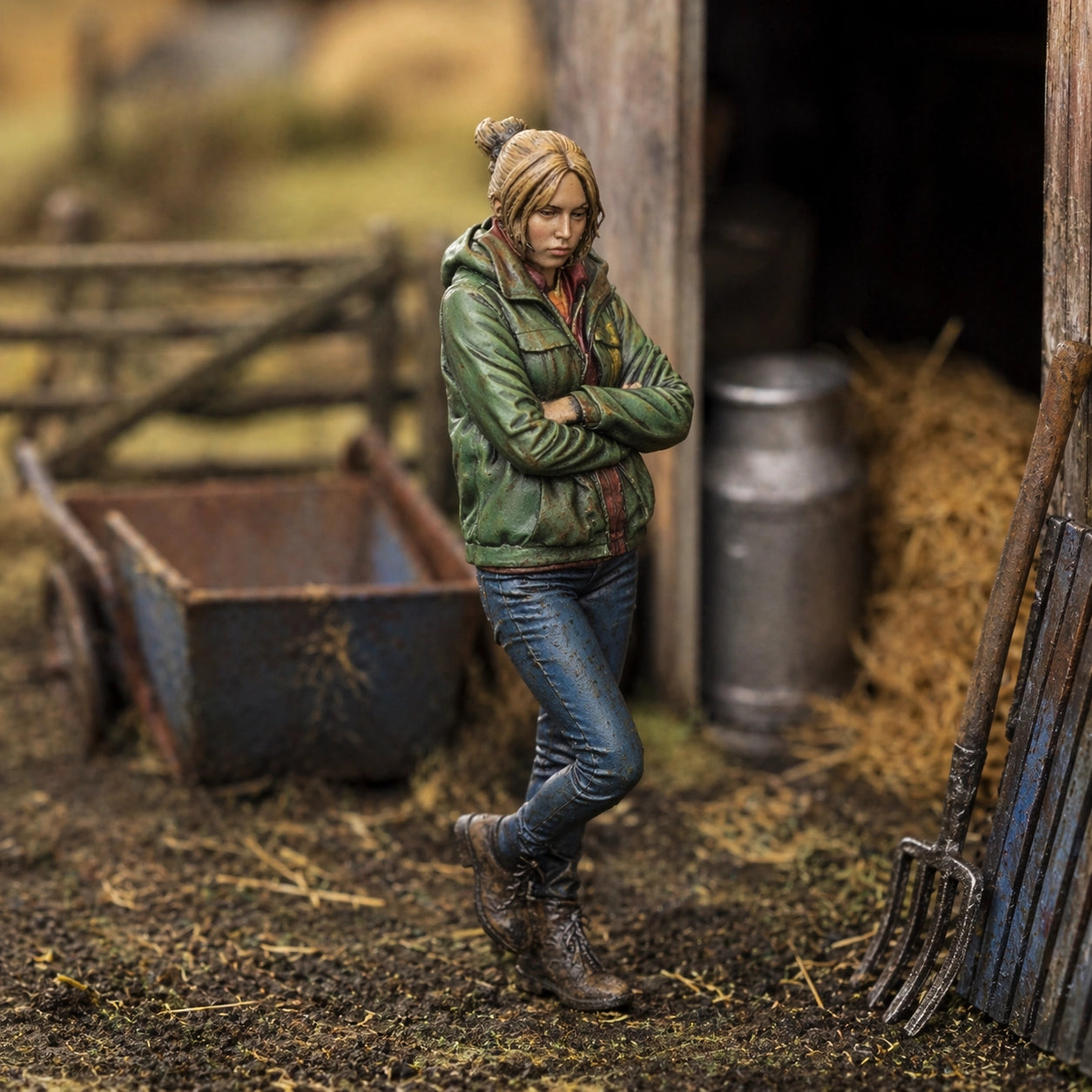 The Modern Farmhand | Grey Resin Farm Diorama Figurine