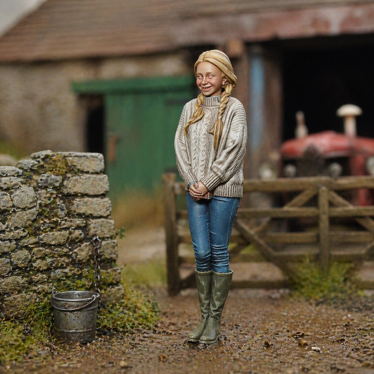 The Countryside Assistant | Grey Resin Farm Diorama Figurine