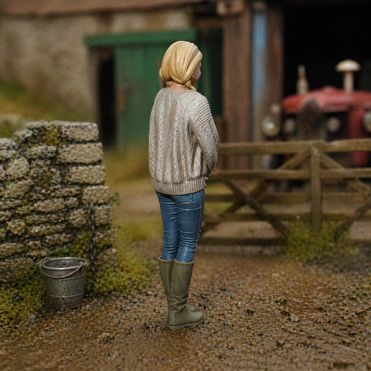 The Countryside Assistant | Grey Resin Farm Diorama Figurine